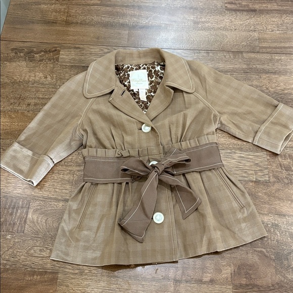 Tracy Reese New York camel color / tan Blazer Grosgrain Accents Sz 4 Silk lined - Picture 2 of 10